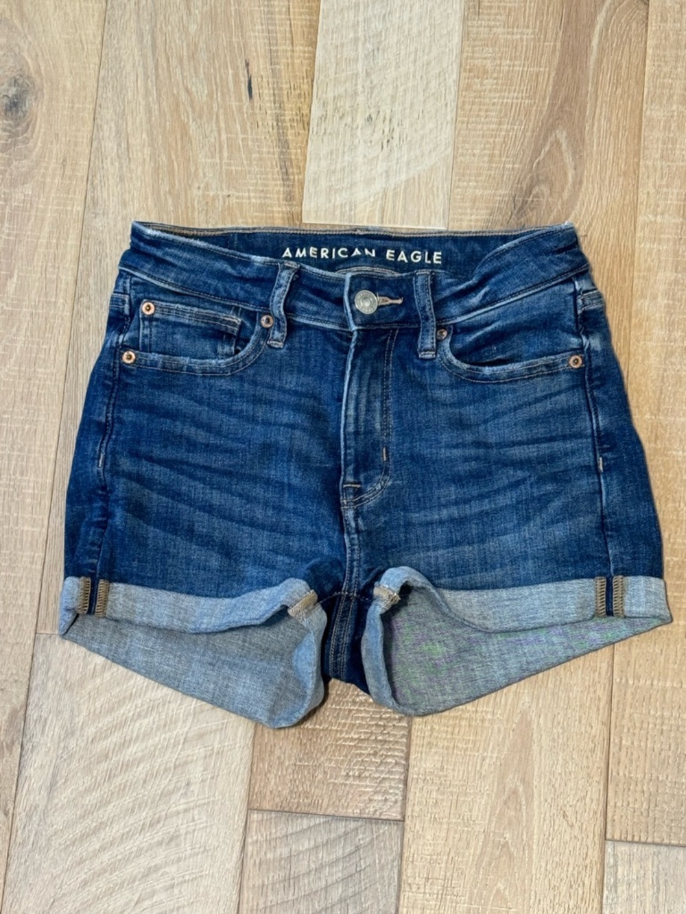 American Eagle Outfitters Medium Blue Rolled-Hem Denim Shorts